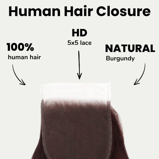 Burgundy Body Wave 5x5 HD Lace Human Hair Closure