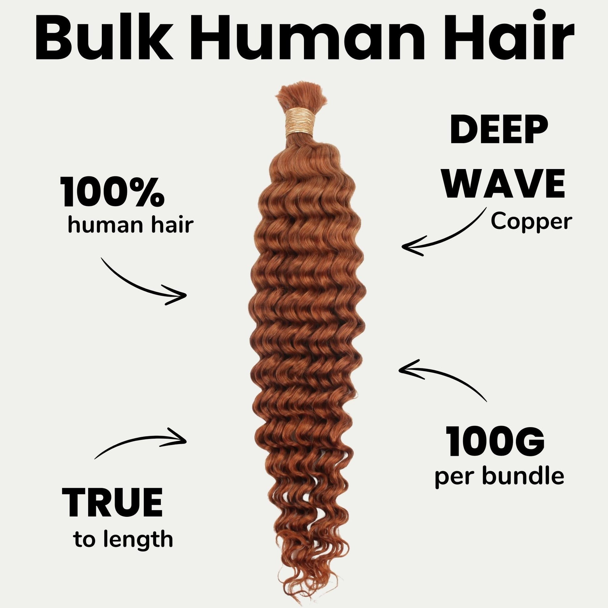 Copper Deep Wave Color 350 Bulk 100% Human Braiding Hair Luxegan