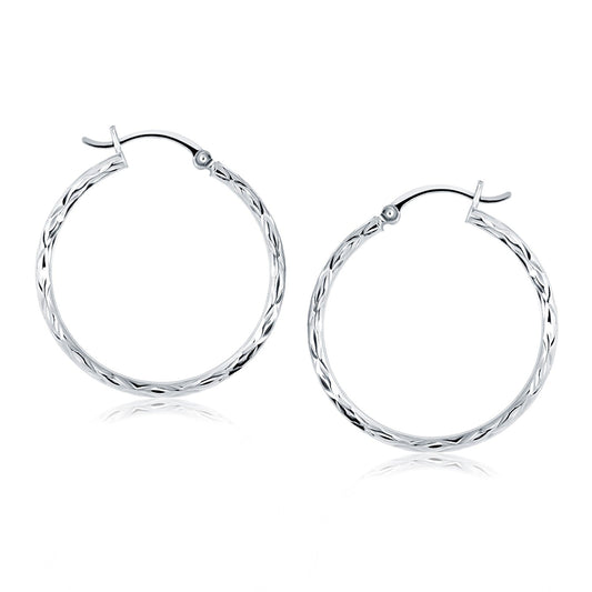 Aretes de aro de oro blanco de 14k con corte de diamante