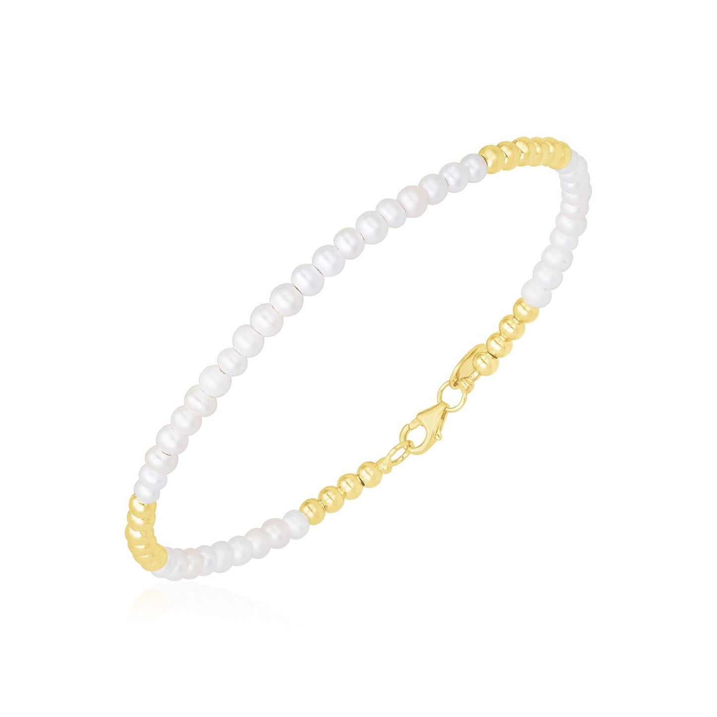 Pulsera de perlas de agua dulce Pallina de oro amarillo de 14k de alto pulido