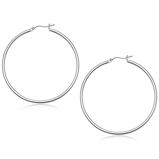 Pendientes de aro pulidos de oro blanco de 14k (50 mm)