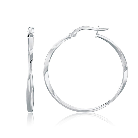 14k White Gold Mobius Twisted Hoop Earrings - view 2