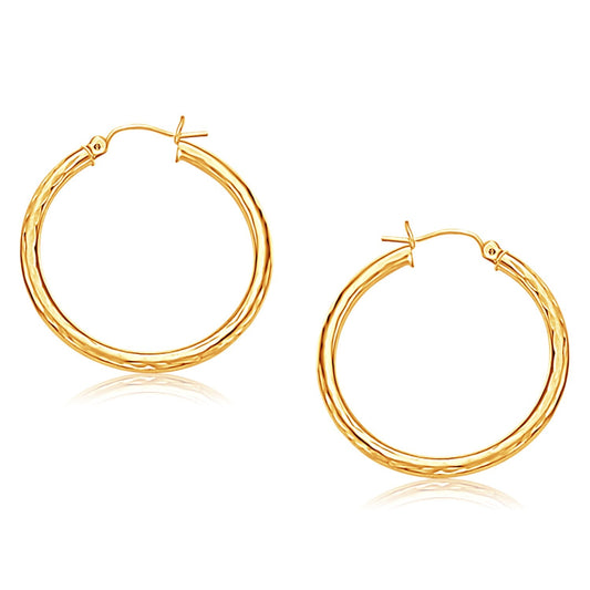 14k Yellow Gold Hoop Earring with Diamond-Cut Finish (30 mm Diameter) - view 2