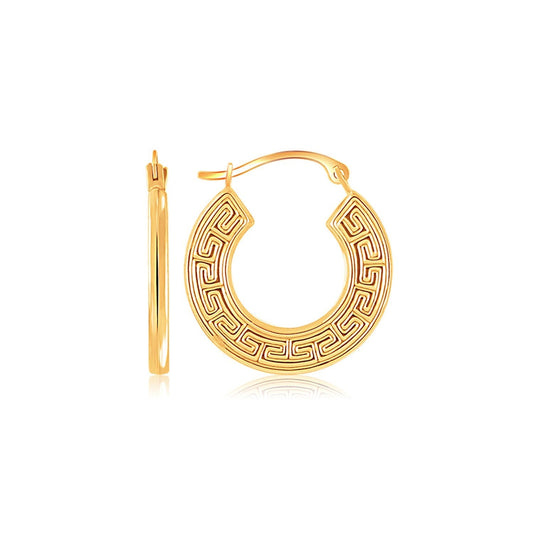 10k Yellow Gold Greek Key Small Hoop Earrings - view 2