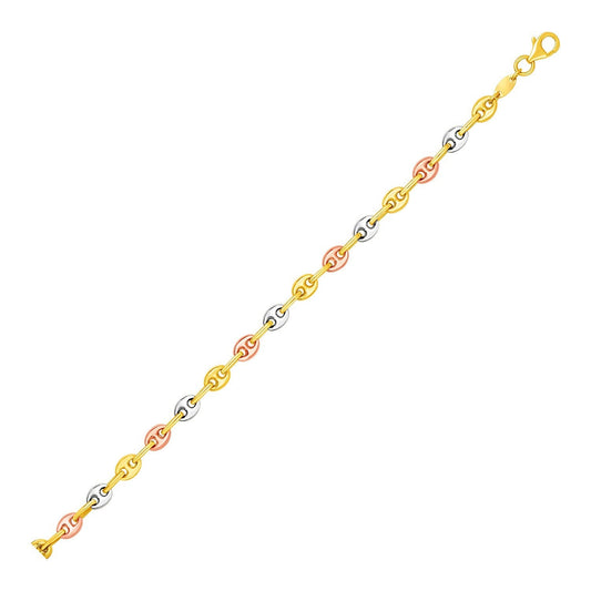 Tobillera de eslabones marineros de oro tricolor de 14k