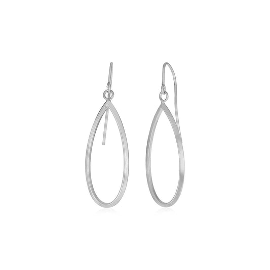 14k White Gold Earrings with Polished Open Teardrop Dangles - view 2
