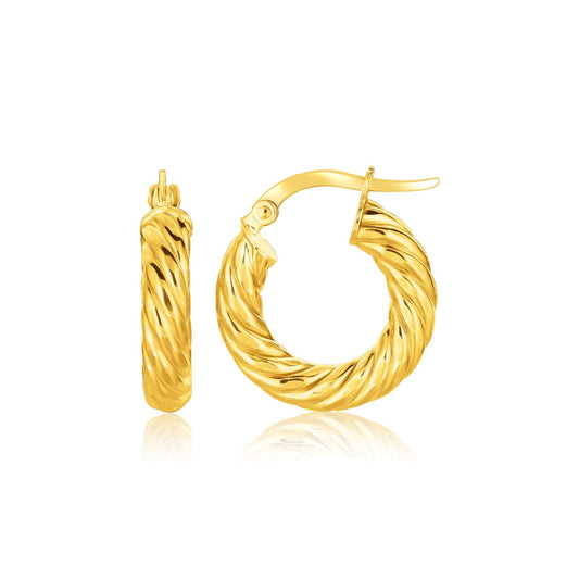 14k Yellow Gold Twisted Cable Small Hoop Earrings - view 2