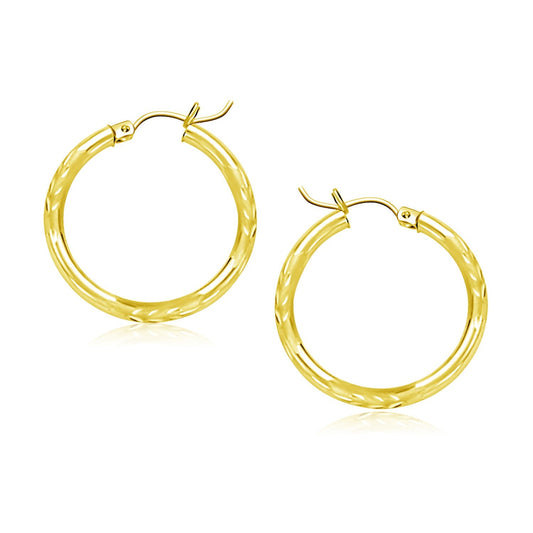 14k Yellow Gold Diamond Cut Hoop Earrings (20mm) - view 2