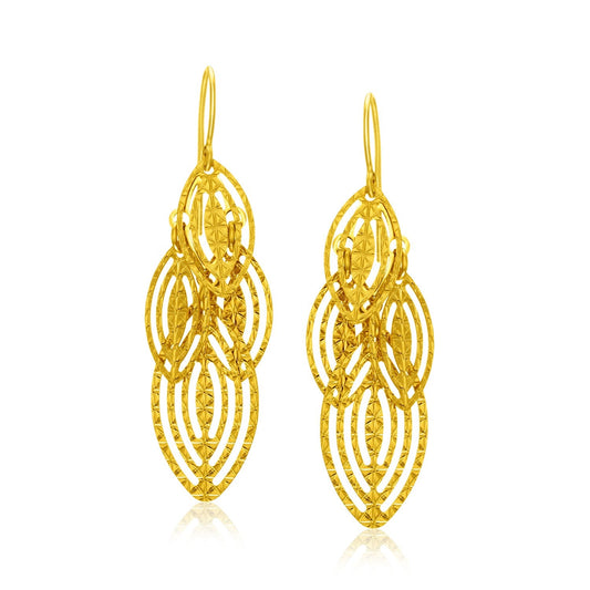 14k Yellow Gold Textured Cascading Cut Out Marquise Earrings - view 2