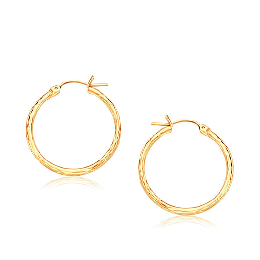 14k Yellow Gold Slender Hoop Earring with Diamond-Cut Finish (25mm Diameter) - view 2