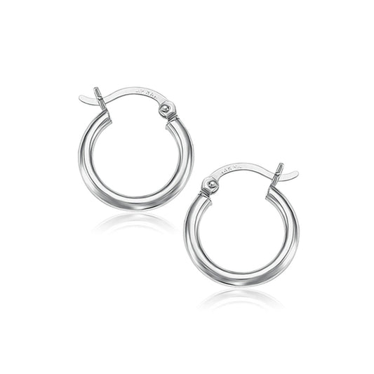 14k White Gold Polished Hoop Earrings (15 mm) - view 2