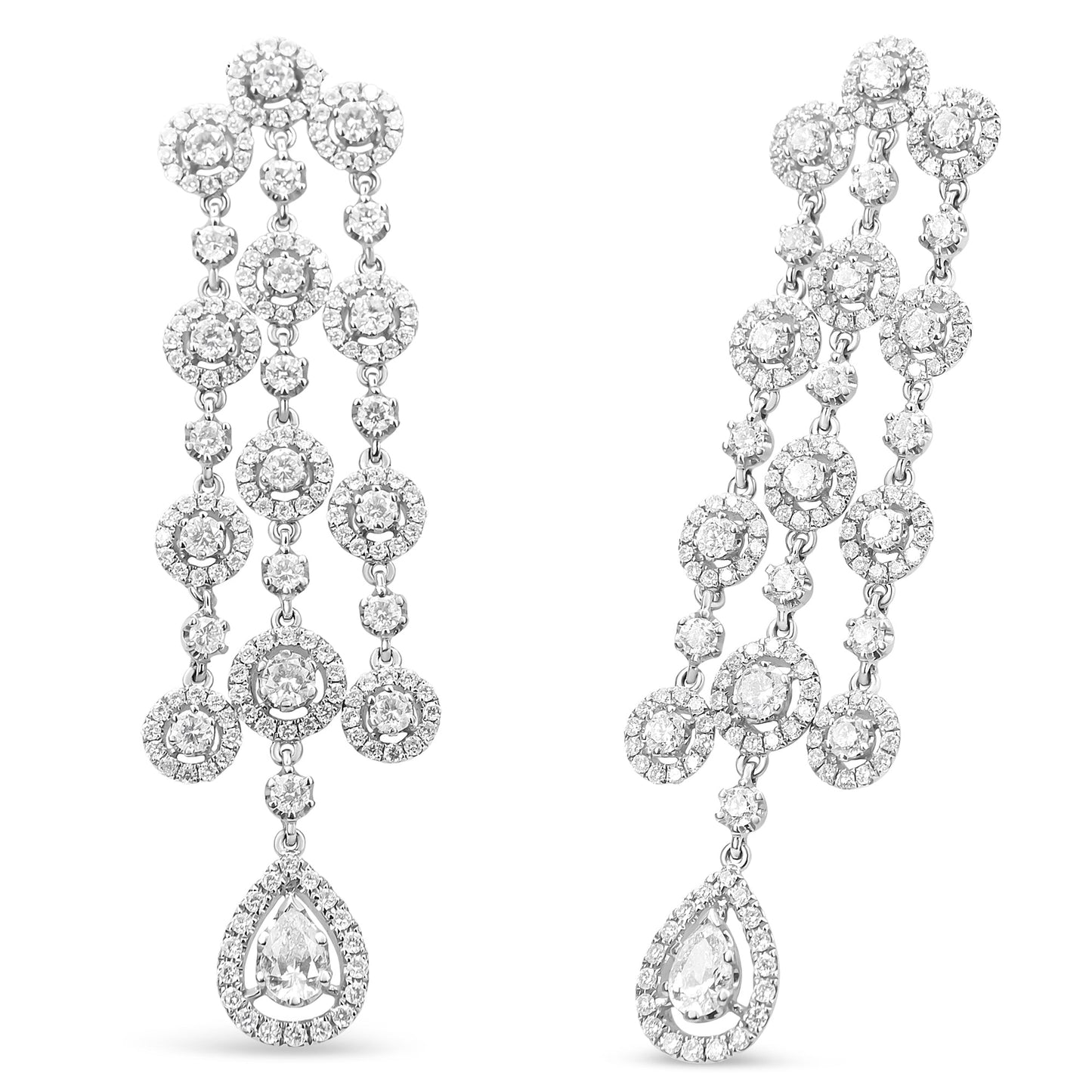 Pendientes colgantes tipo cascada de doble lágrima con diamantes de 4,75 quilates y oro blanco de 18K (color H-I, claridad VS1-VS2)