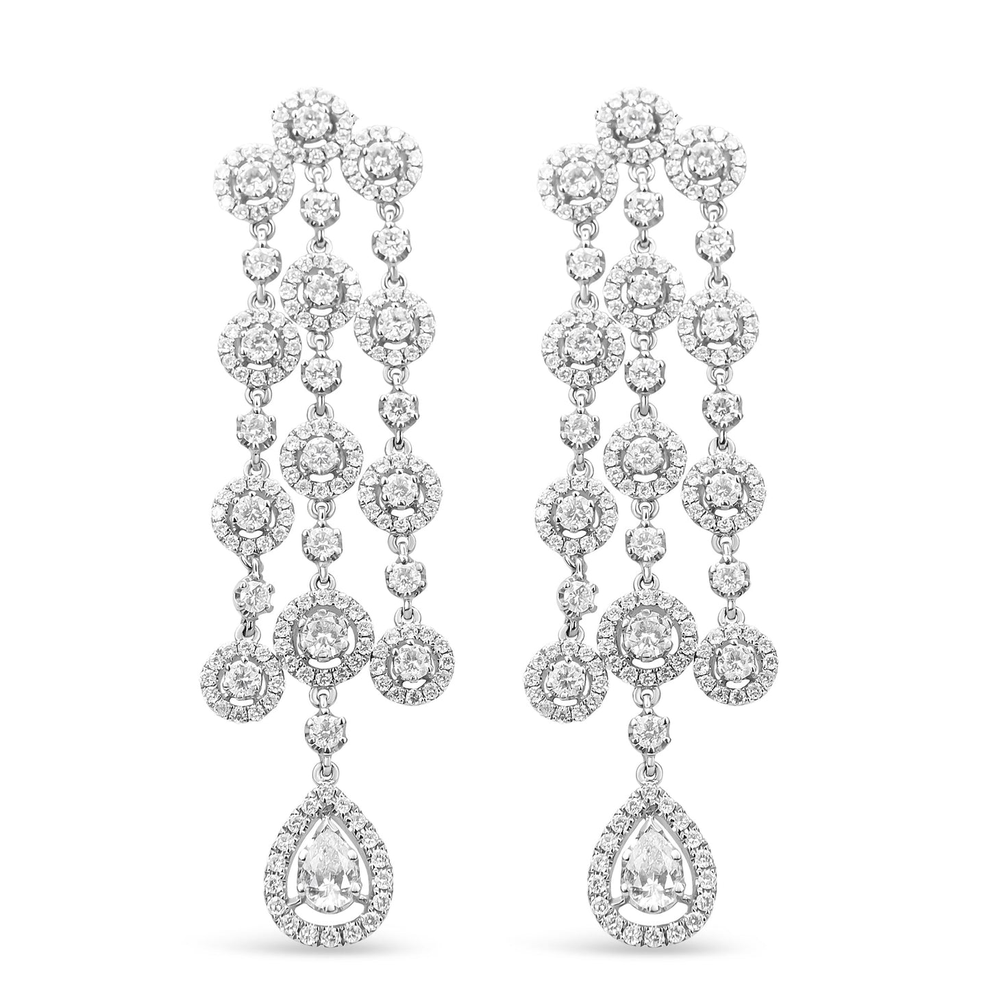 Pendientes colgantes tipo cascada de doble lágrima con diamantes de 4,75 quilates y oro blanco de 18K (color H-I, claridad VS1-VS2)
