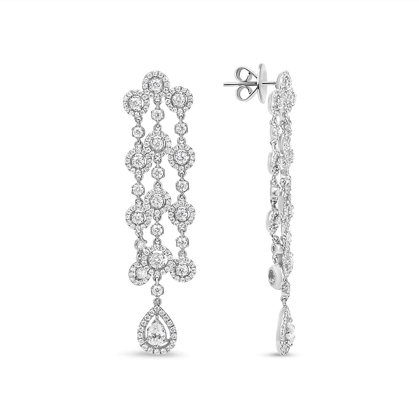 Pendientes colgantes tipo cascada de doble lágrima con diamantes de 4,75 quilates y oro blanco de 18K (color H-I, claridad VS1-VS2)