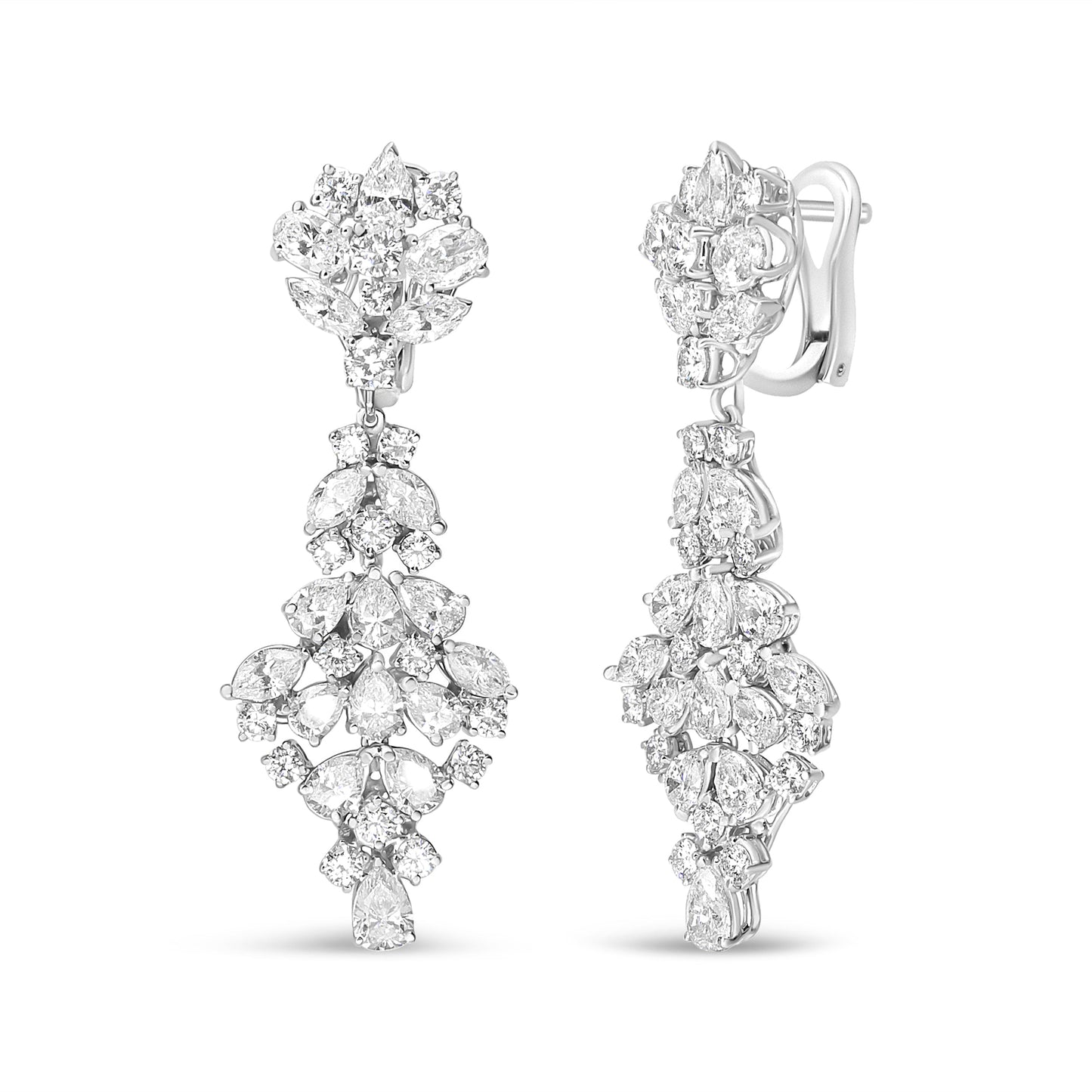 Pendientes de clip colgantes de oro blanco de 18K con racimo de diamantes de 9 1/2 quilates (color F-G, claridad VS1-VS2)