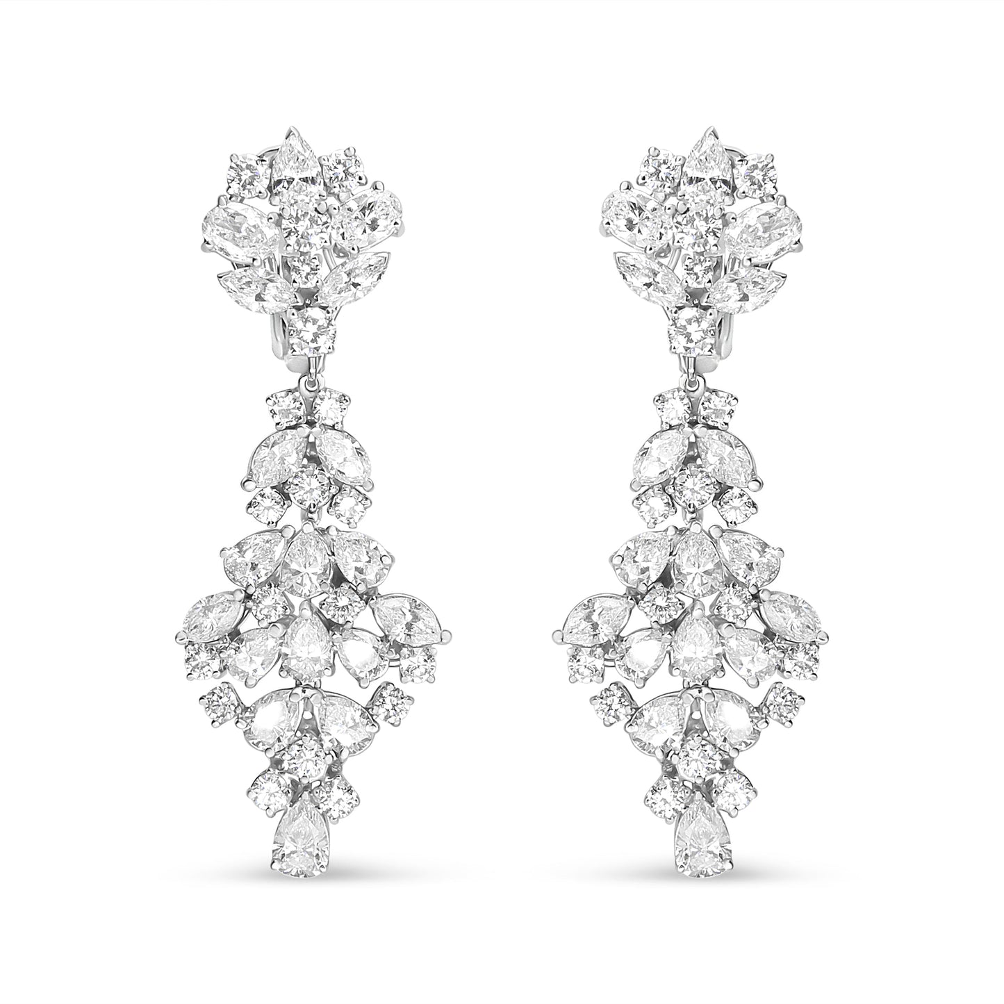 Pendientes de clip colgantes de oro blanco de 18K con racimo de diamantes de 9 1/2 quilates (color F-G, claridad VS1-VS2)