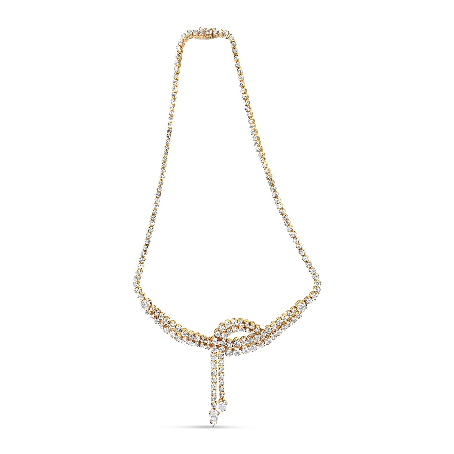 Gargantilla tenis de doble fila con diamantes en oro amarillo de 14k de 17.0 Cttw y 18 pulgadas, con puntas colgantes de diamantes talla pera (color I-J, claridad VS2-SI1)