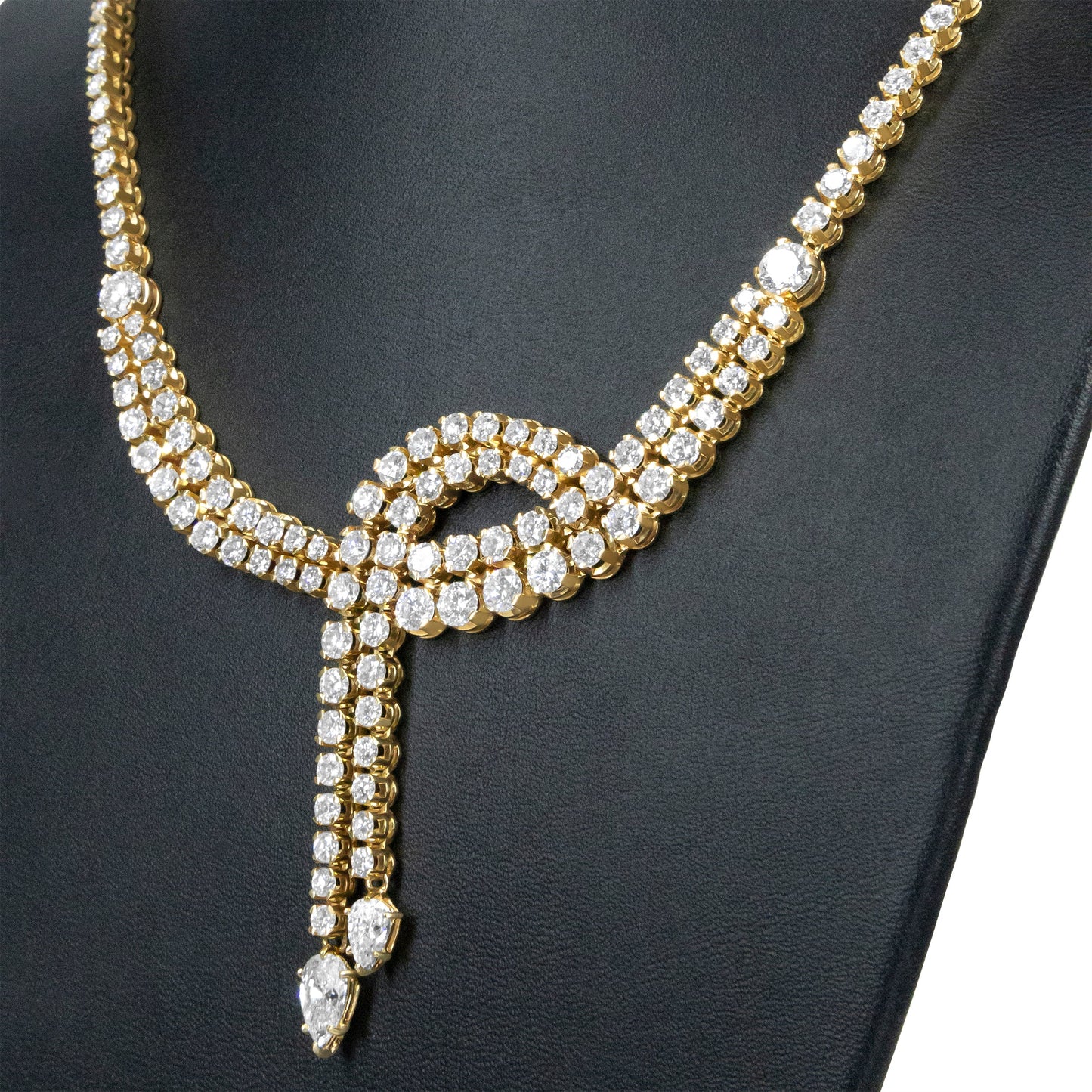 Gargantilla tenis de doble fila con diamantes en oro amarillo de 14k de 17.0 Cttw y 18 pulgadas, con puntas colgantes de diamantes talla pera (color I-J, claridad VS2-SI1)