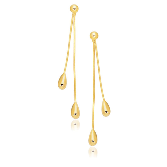 14k Yellow Gold Double Drop Long Earrings - view 2