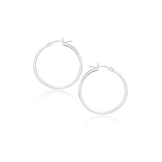Pendientes de aro pulidos de oro blanco de 14k (20 mm)