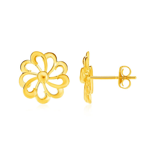 14k Yellow Gold Post Earrings with Flowers - view 2