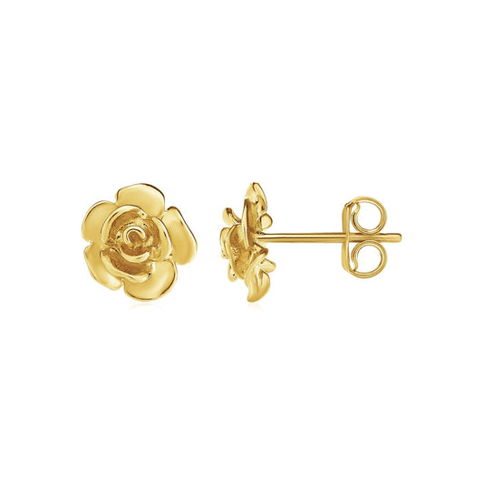 14k Yellow Gold Post Earrings with Roses - view 2