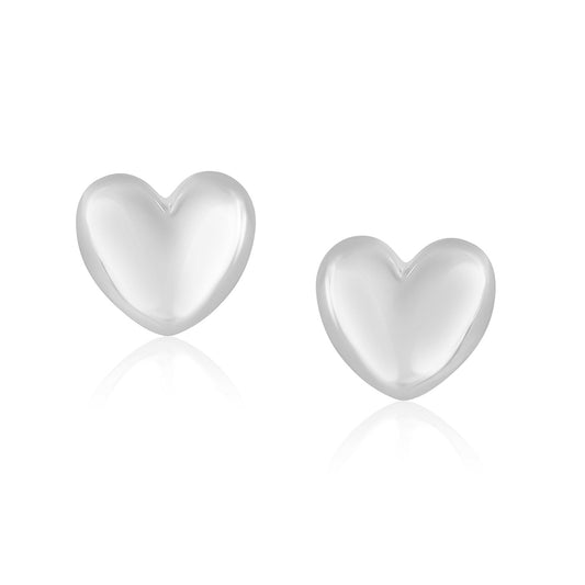 14k White Gold Puffed Heart Shape Shiny Earrings - view 2