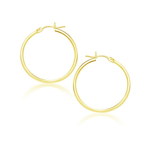 10k Yellow Gold Polished Hoop Earrings (25 mm) - view 2