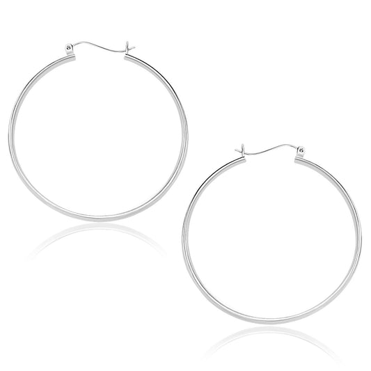 Pendientes de aro pulidos de oro blanco de 10k (40 mm)