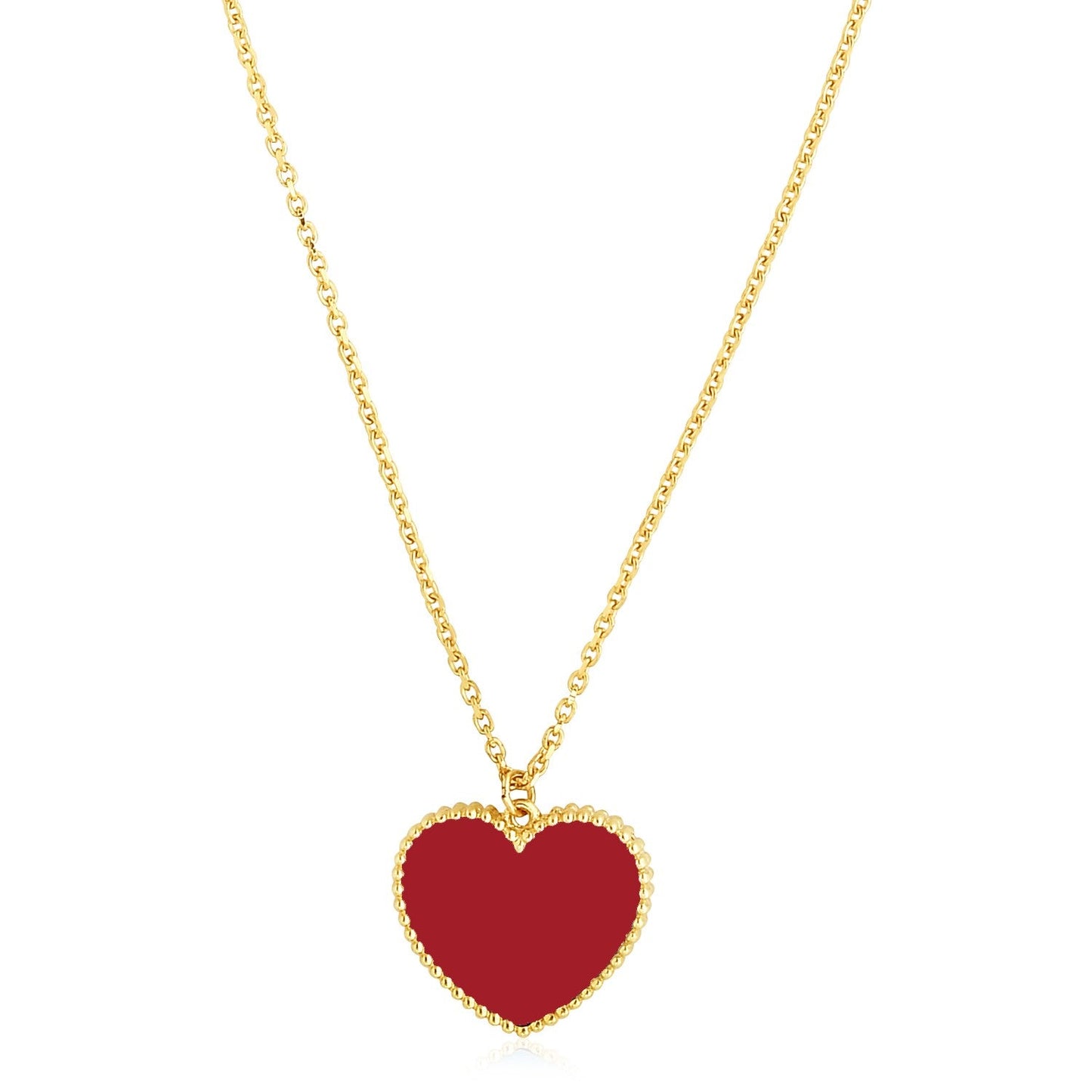 Collar con Corazón de Oro Amarillo de 14k Pulido, Pasta Roja Cornelia