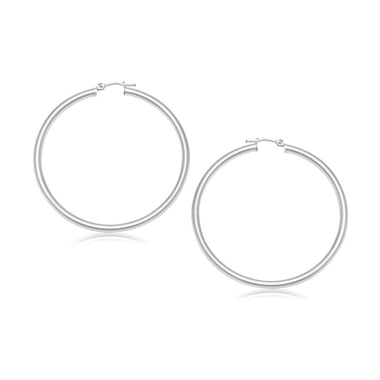 10k White Gold Polished Hoop Earrings (30 mm) - view 2