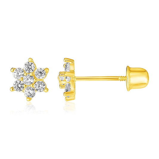 14k Yellow Gold Flower Childrens Earrings - view 2