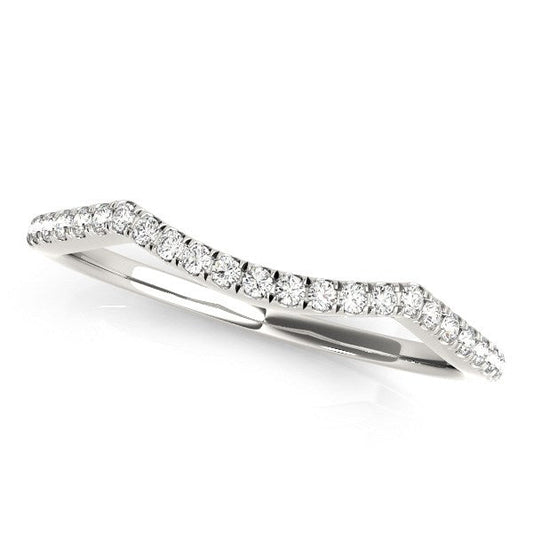 Alianza de boda curva de oro blanco de 14 quilates con diamantes engastados en pavé (1/8 quilates en total)
