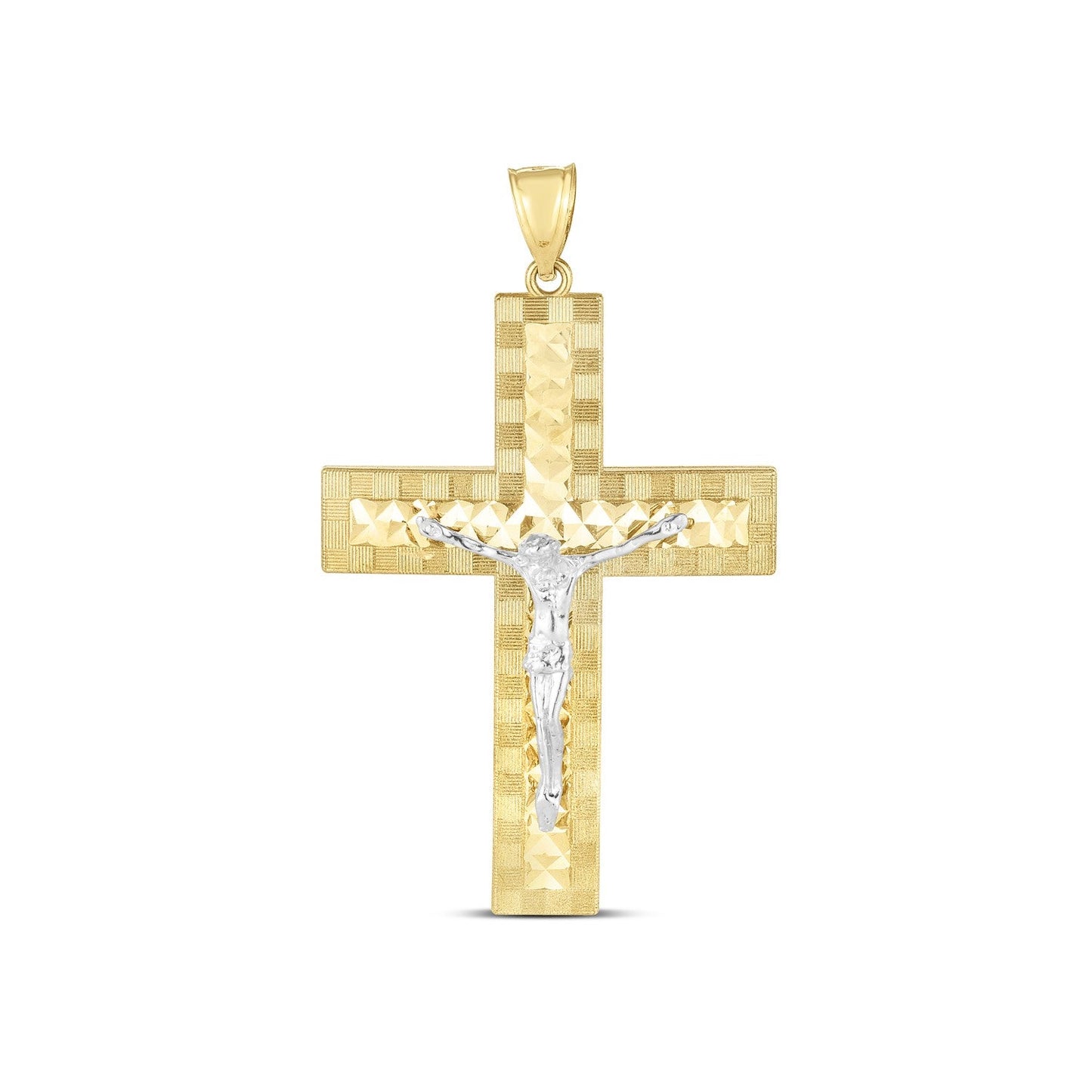 Colgante de cruz de oro de dos tonos de 14k con acabado pulido brillante y corte de diamante