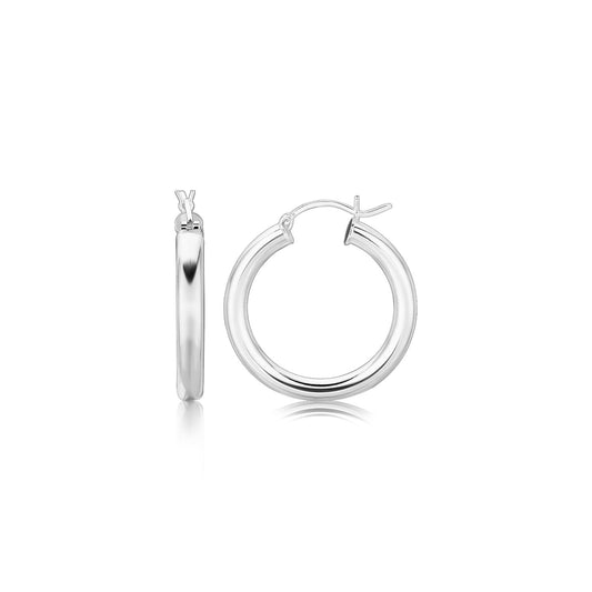 Pendientes de Aro Pulidos de Plata Fina con Baño de Rodio Estilo Grueso (25 mm)