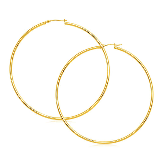 Pendientes de aro grandes pulidos de oro amarillo de 14k