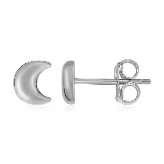 14k White Gold Post Earrings with Moons - view 2