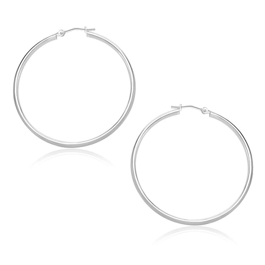 10k White Gold Polished Hoop Earrings (30mm) - view 2