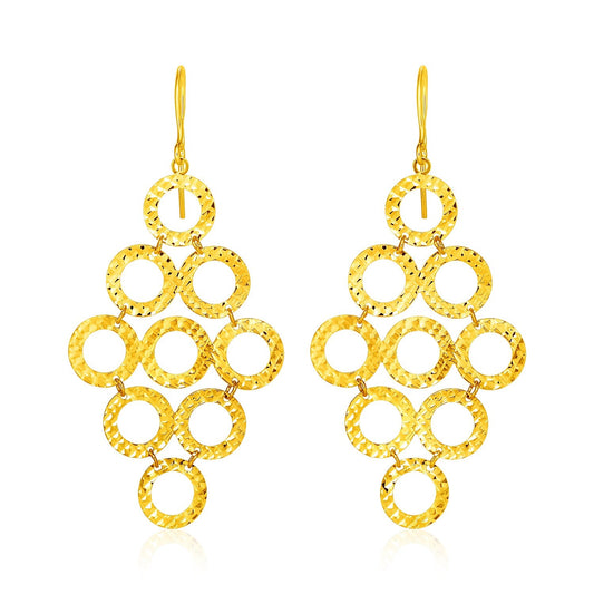 Pendientes de oro amarillo de 14k con motivos de círculos abiertos texturizados