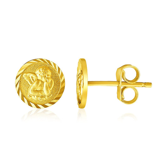 14k Yellow Gold Round Angel Post Earrings - view 2