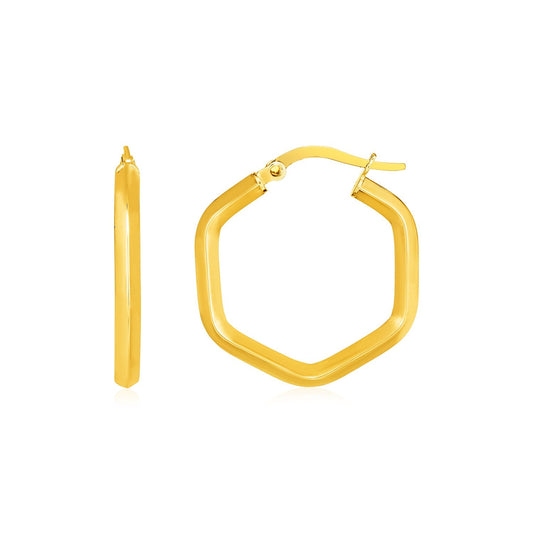 14k Yellow Gold Shiny Hexagon Hoop Earrings - view 2