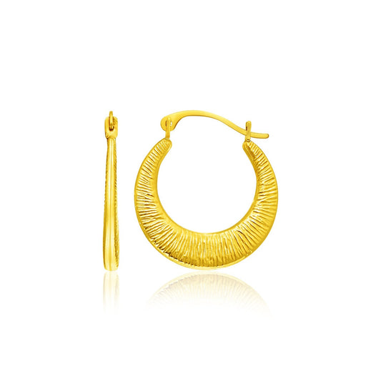 Pendientes de aro redondos con textura de oro amarillo de 14k, tamaño gradual