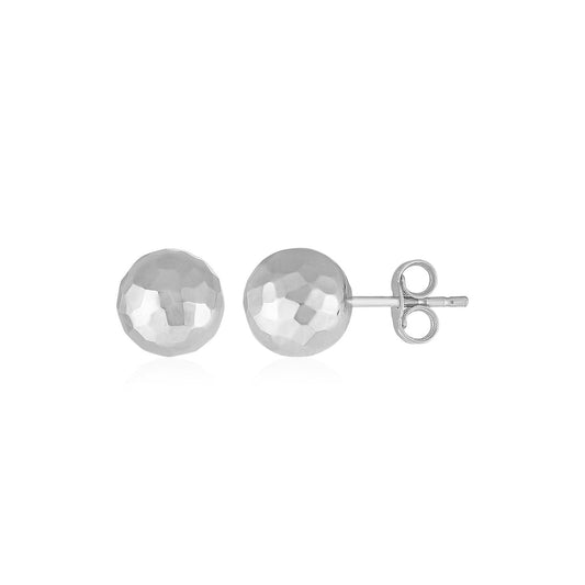 14k White Gold Ball Earrings with Faceted Texture - view 2