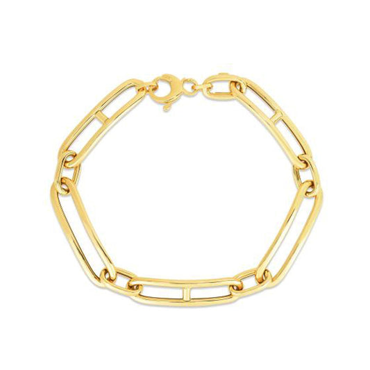 Pulsera de eslabones mariner alargados alternos de oro amarillo de 14 quilates de 7 1/4 pulgadas (7.40 mm)