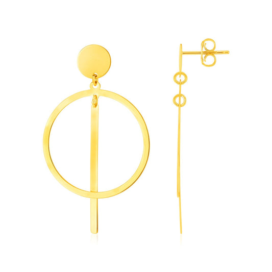 Pendientes de círculo y barra pulidos de oro amarillo de 14K