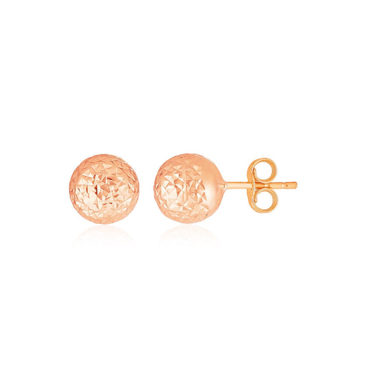 14k Rose Gold Ball Earrings with Crystal Cut Texture - view 2