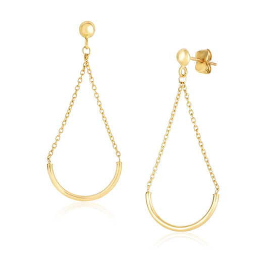 14k Yellow Gold Curved Chain Drop Earrings - view 2