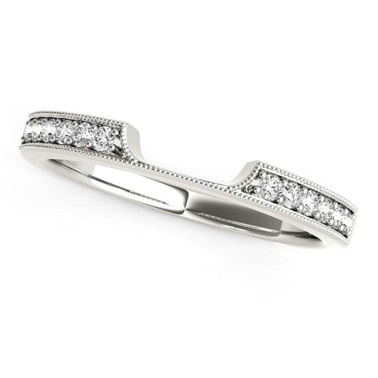 Anillo de boda de diamantes estilo antiguo con sección curvada de oro blanco de 14k (1/8 cttw)