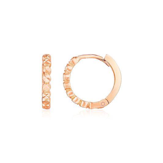 14k Rose Gold Petite Textured Round Hoop Earrings - view 2
