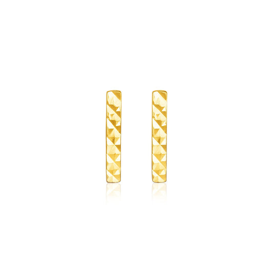 14k Yellow Gold Textured Bar Earrings - view 2